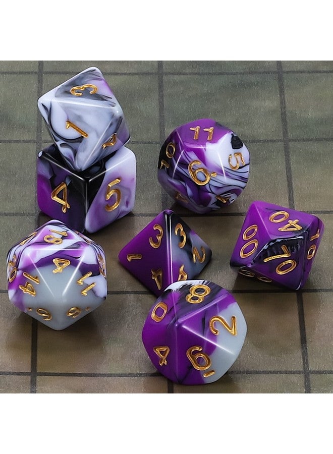 CiaraQ Dnd Polyhedral Dice Set For Dungeons And Dragons Rpg Mtg Role Playing Table Games-With 1 Dice Pouch (Purple+Black+White) - Image 1