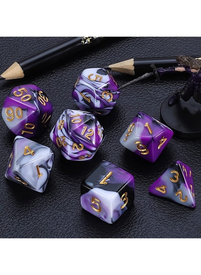 CiaraQ Dnd Polyhedral Dice Set For Dungeons And Dragons Rpg Mtg Role Playing Table Games-With 1 Dice Pouch (Purple+Black+White) - Image 3