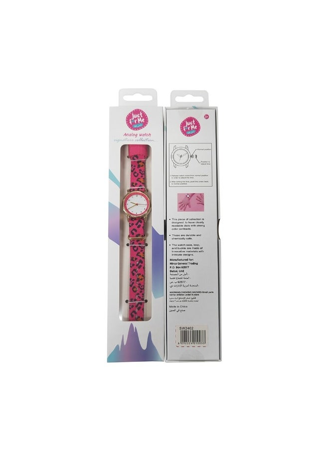 Just for Me Just For Me Pink Leopard Analog Watch with Fabric Strap 