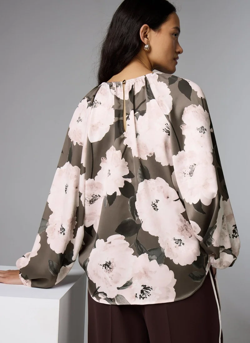 Matalan Oatmeal Satin Floral Blouse