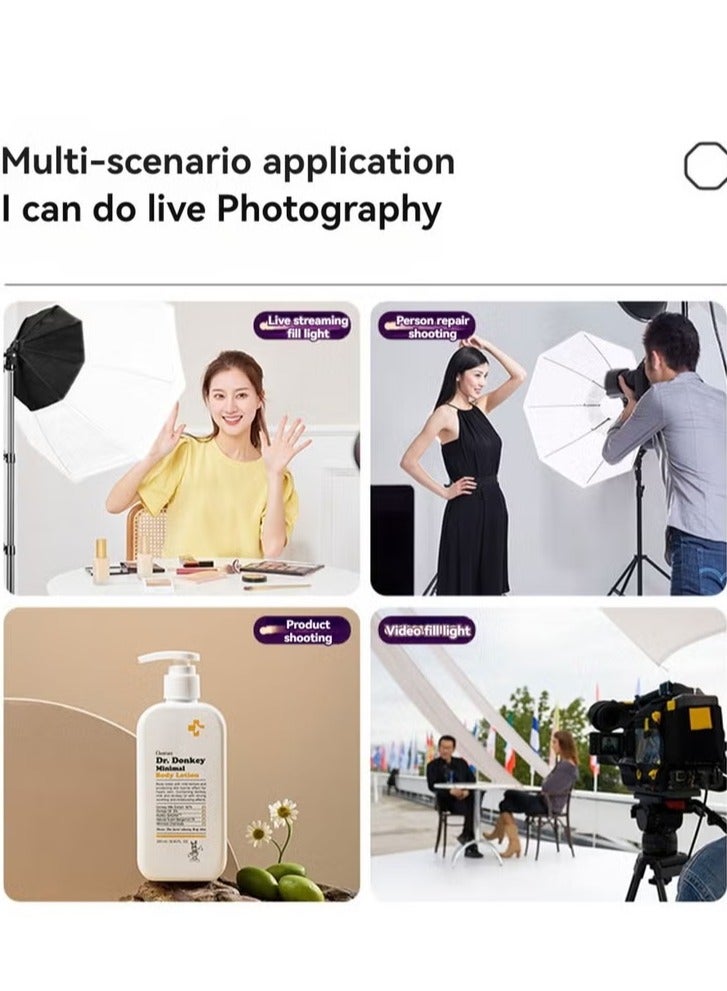 Arabest Professional Studio Octagonal Softbox Set 200W LED Tri-Colour Dimmer 360° Panoramic Fill Light Studio Indoor Fill Light 70*70cm Softbox+200W Bulb+2M Light Stand+Storage Bag - Image 5