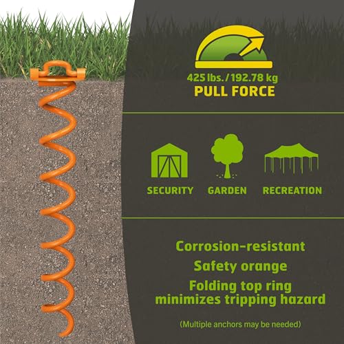 Vortex (1-Pack) 16" Spiral Ground Anchors, Steel Screw In with Folding Ring, 425 lb Pull Force, Orange ANCFR16-ORG-A - Image 4