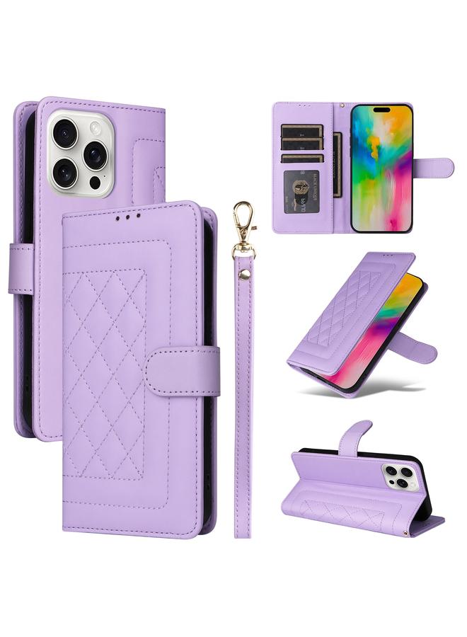 اس-توب جراب هاتف iPhone 16 Pro من الجلد بتصميم شبكي ماسي قابل للطي - Image 1