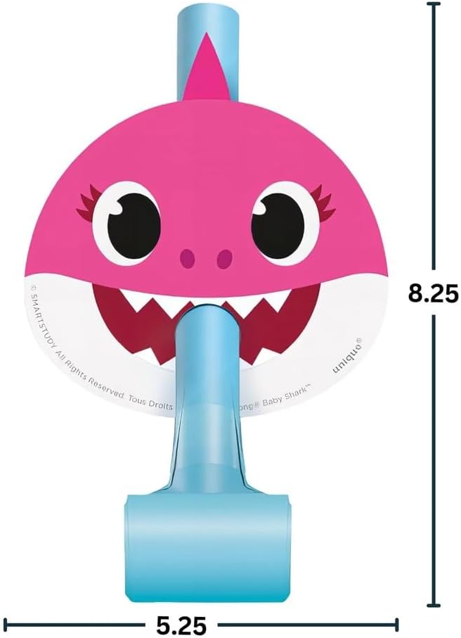 Unique Baby Shark Party Blowouts Pack of 8  Multicolored Celebration Noisemakers Perfect for Kids Birthdays and Themed Events - Image 2