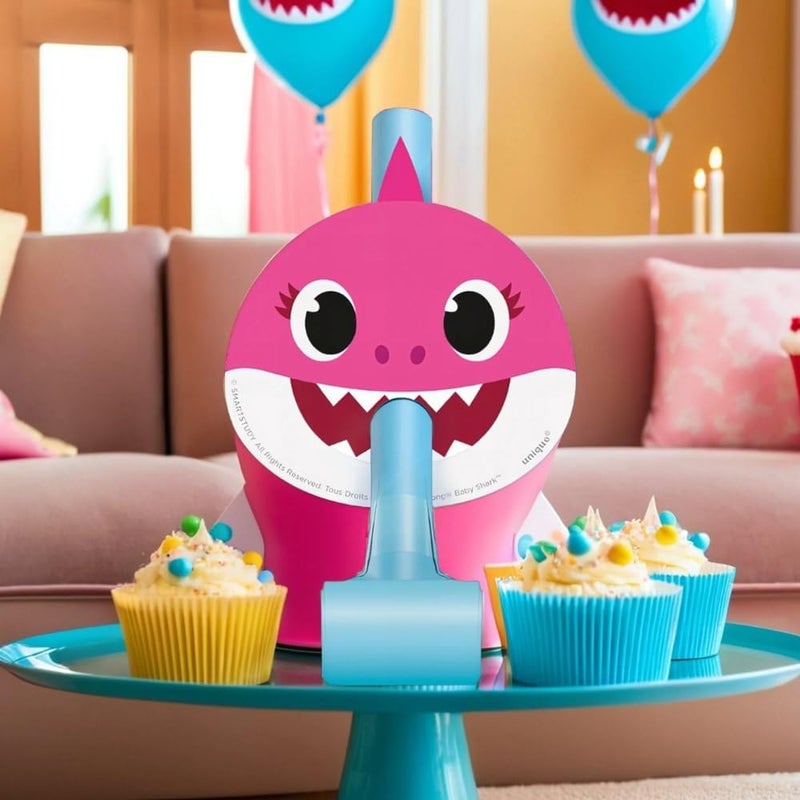 Unique Baby Shark Party Blowouts Pack of 8  Multicolored Celebration Noisemakers Perfect for Kids Birthdays and Themed Events - Image 4