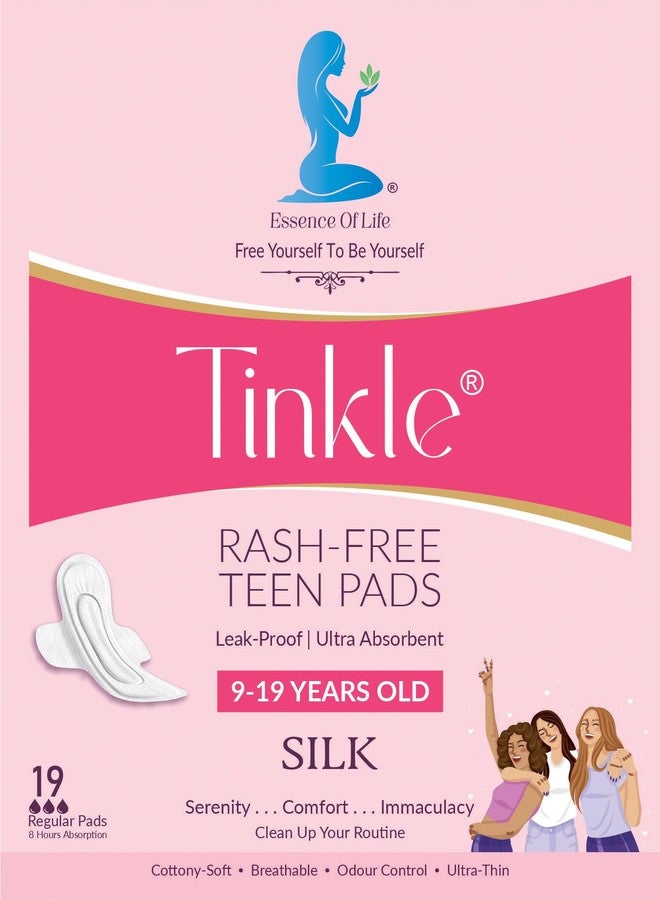تنكل فوط صحية تينكل سيلك للفتيات المراهقات | فوط صحية فائقة الرقة والامتصاص | ناعمة كالحرير، لا تسبب طفحًا جلديًا | مقاس صغير/عادي، 19 فوطة مع كيس للاستخدام مرة واحدة | مناسبة لأول دورة شهرية، وللأيام المتوسطة إلى الغزيرة - Image 1