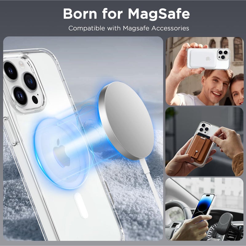 CACOE Magnetic Case for iPhone 14 Pro Max 6.7 inch-Compatible with MagSafe & Magnetic Car Phone Mount,Not Yellowing Anti-Scratch (Clear) - Image 4