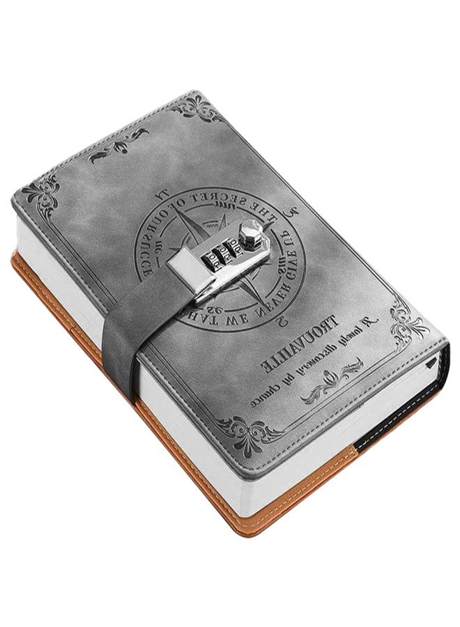 Climberty® Diary with Lock, A5 PU Leather Journal with Lock 200 Pages, Lock Diary Vintage Lock Journal Password Protected Notebook, Lock Diary for Men and Women, 22 X 15 cm (Grey) - Image 4