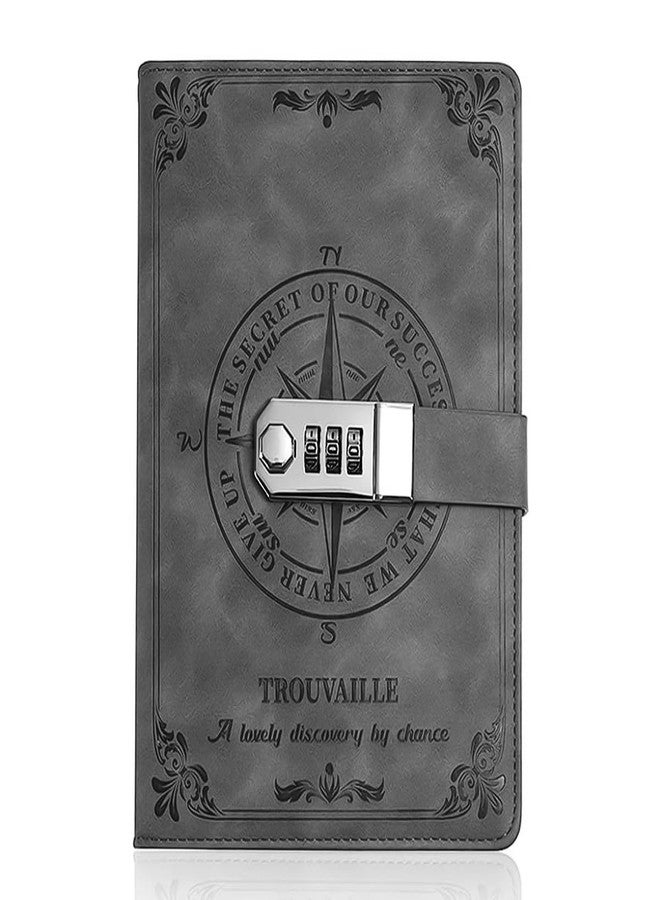 Climberty® Diary with Lock, A5 PU Leather Journal with Lock 200 Pages, Lock Diary Vintage Lock Journal Password Protected Notebook, Lock Diary for Men and Women, 22 X 15 cm (Grey) - Image 1