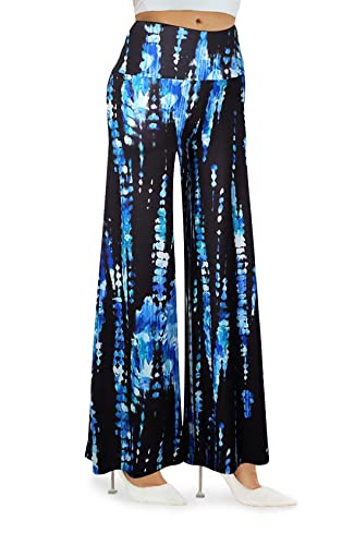 Arolina Women's Stretchy Wide Leg Palazzo Lounge Pants Casual Comfy High Waist Palazzo Pants (2XL, BlackBlue) - Image 4