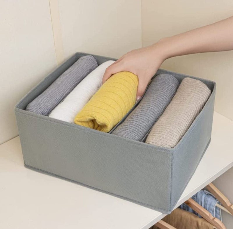 DARK LION DARK LION Cloth Drawer Organizer for Jeans Wardrobe Clothes Organizer for Folded Clothes Clothes Storage Organizer for Jeans Sweater Dresses TShirts Pack of 6 Grey  - Image 2