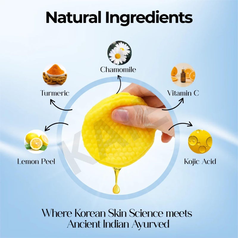 KAIE Kojic Acid & Turmeric Face Cleansing Pads, for Dark Spots, De-Tan, Acne Prevention & Brighten, Exfoliating pads for Face, All Skin Types (60 Pads * pack 1), (60, Lemon) - Image 2