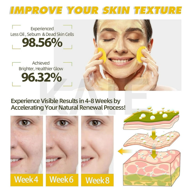 KAIE Kojic Acid & Turmeric Face Cleansing Pads, for Dark Spots, De-Tan, Acne Prevention & Brighten, Exfoliating pads for Face, All Skin Types (60 Pads * pack 1), (60, Lemon) - Image 4