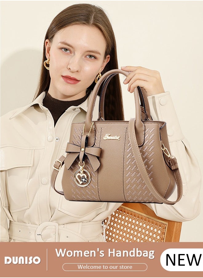 DUNISO - Women's Fashion Handbag Faux Leather Crossbody Bag For Women Large Capacity Bow Trim Tote Bags Top Handle Satchel Fashionable Travel Shoulder Bag For Ladies - Image 1