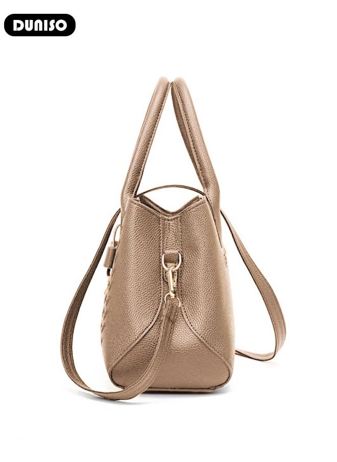 DUNISO - Women's Fashion Handbag Faux Leather Crossbody Bag For Women Large Capacity Bow Trim Tote Bags Top Handle Satchel Fashionable Travel Shoulder Bag For Ladies - Image 1