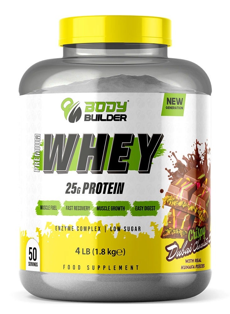 Body Builder Premium Whey Protein Powder Crispy Dubai Chocolate Style Kunafa 4 LB - Image 1