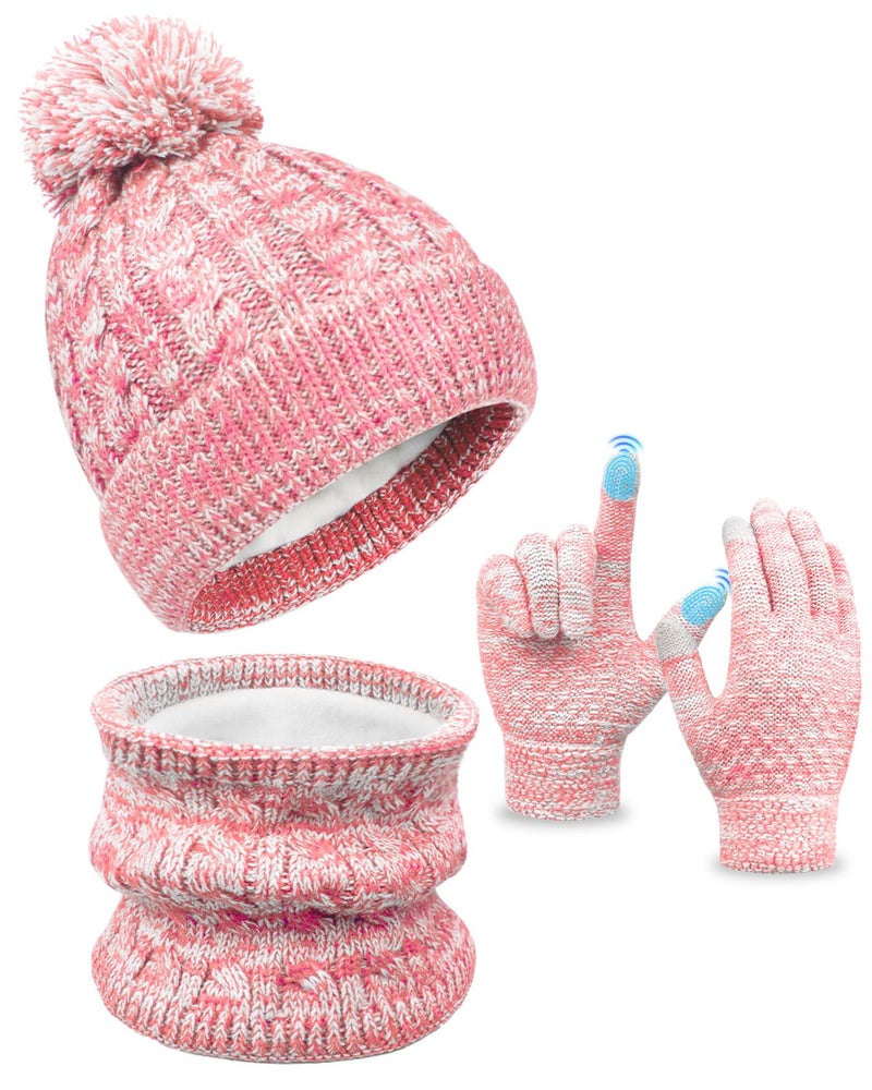 EAONE Kids Winter Hat Gloves Scarf Set, Toddler Children Girls Boys Beanie Hat Knitted Mittens & Neck Gaiter Warmer for Kids 3-10 - Image 1