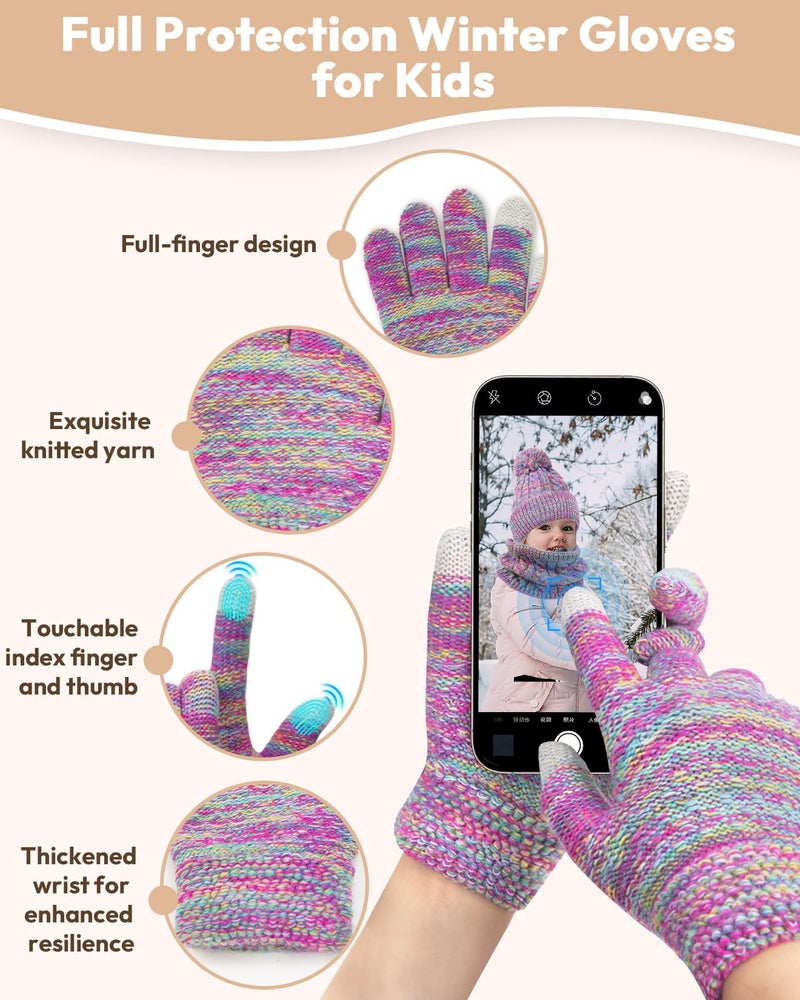 EAONE Kids Winter Hat Gloves Scarf Set, Toddler Children Girls Boys Beanie Hat Knitted Mittens & Neck Gaiter Warmer for Kids 3-10 - Image 4