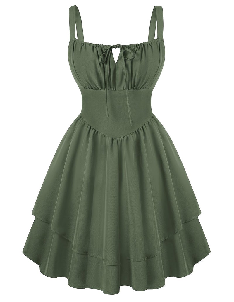 Scarlet Darkness Short Dress for Women Teens 2025 Double Layered A Line Dresses Olive Green L