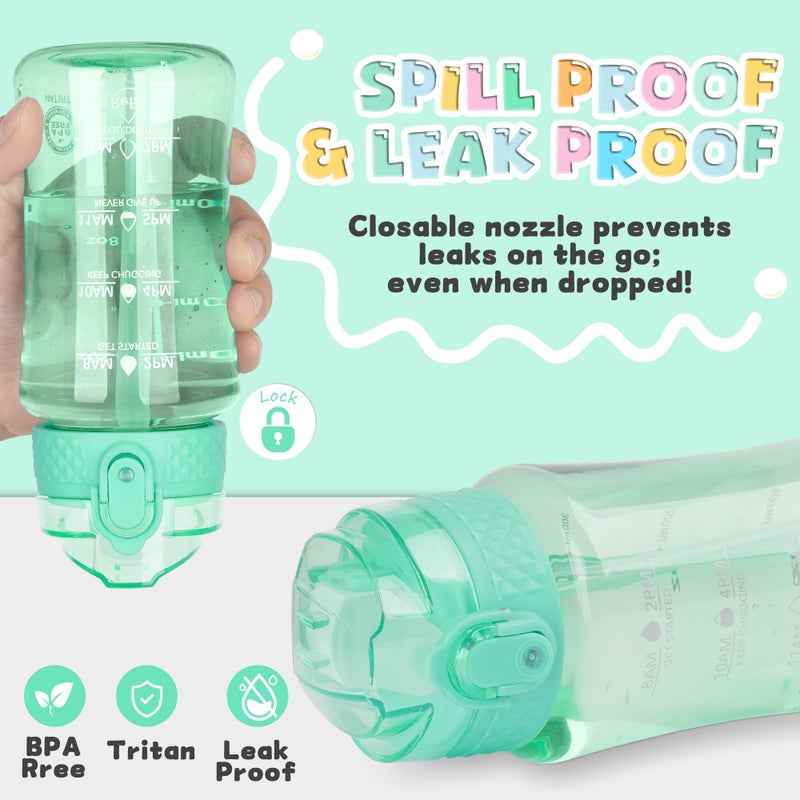 OLDLEY 12oz Kids Water Bottle for school Girls Boys, Motivational Water Bottles With Silicone Straw, Leak-Proof Tritan BPA-Free, Reusable water bottles for kids, Glow Green - Image 3