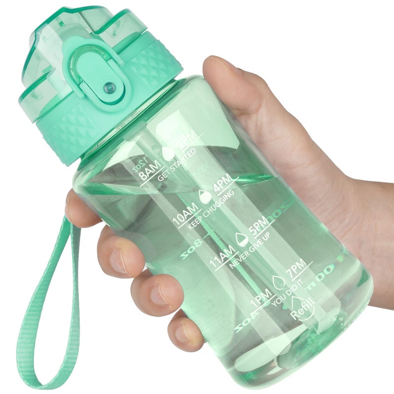 OLDLEY 12oz Kids Water Bottle for school Girls Boys, Motivational Water Bottles With Silicone Straw, Leak-Proof Tritan BPA-Free, Reusable water bottles for kids, Glow Green - Image 1