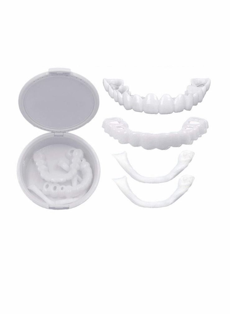 Generic 2 Pairs Instant Veneers Dentures Cosmetic Veneers Teeth Temporary Dentures Fake Teeth Smile Teeth Veneers Top and Bottom Snap On Dentures Clip in Veneers Teeth for Men Women with Bad Teeth  - Image 1