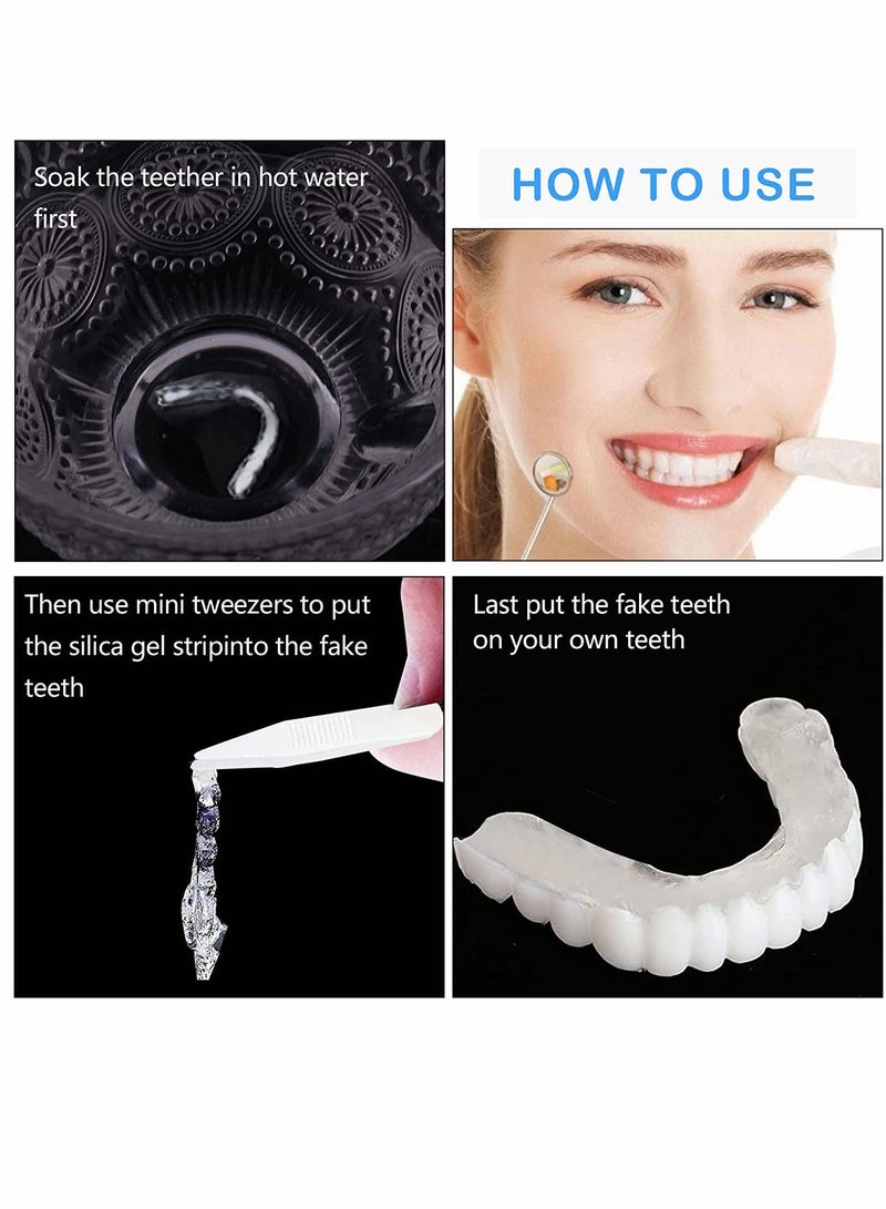 Generic 2 Pairs Instant Veneers Dentures Cosmetic Veneers Teeth Temporary Dentures Fake Teeth Smile Teeth Veneers Top and Bottom Snap On Dentures Clip in Veneers Teeth for Men Women with Bad Teeth  - Image 2