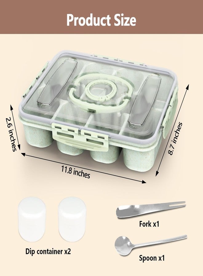 WAWINY Dishwasher Safe Snackle Box Container, Snack Divided Serving Tray with Lid, Portable Snack Organizer with Date Marker, 2 Dressing Containers, Fork and Spoon, Green - Image 5