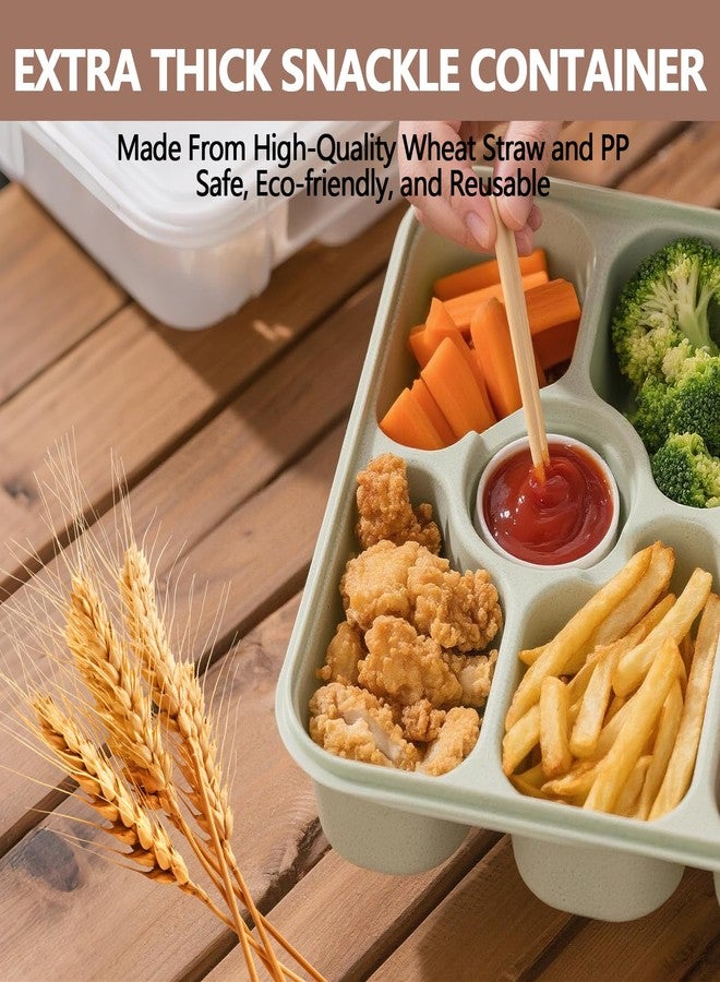 WAWINY Dishwasher Safe Snackle Box Container, Snack Divided Serving Tray with Lid, Portable Snack Organizer with Date Marker, 2 Dressing Containers, Fork and Spoon, Green - Image 3