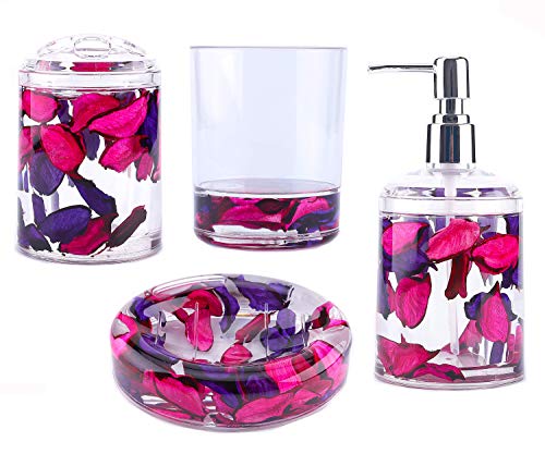 Locco Decor 4 Piece Acrylic Liquid 3D Floating Motion Bathroom Vanity Accessory Set Leaf - Image 1