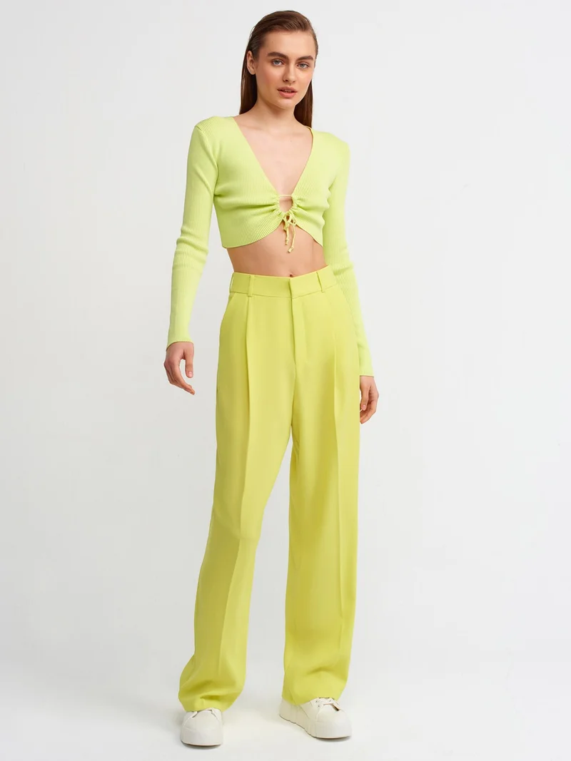 Dilvin 60133 V-Neck Lace Front Knitwear Cardigan-Lime