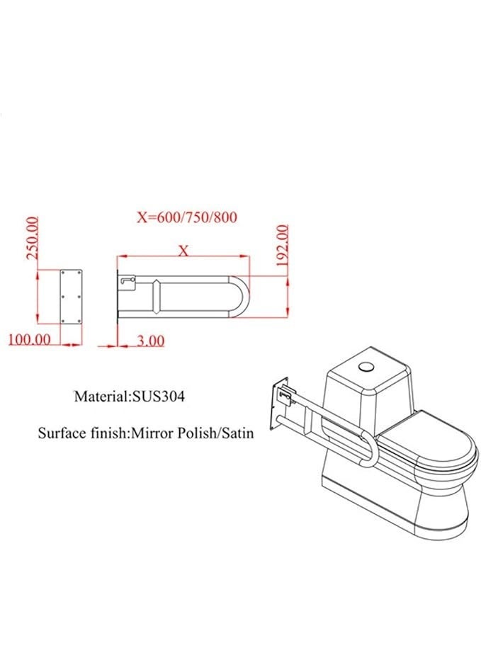 Stainless steel foldable toilet safety bar – bathroom wall grab bar for elderly and disabled support with a strong and durable handle - Image 2