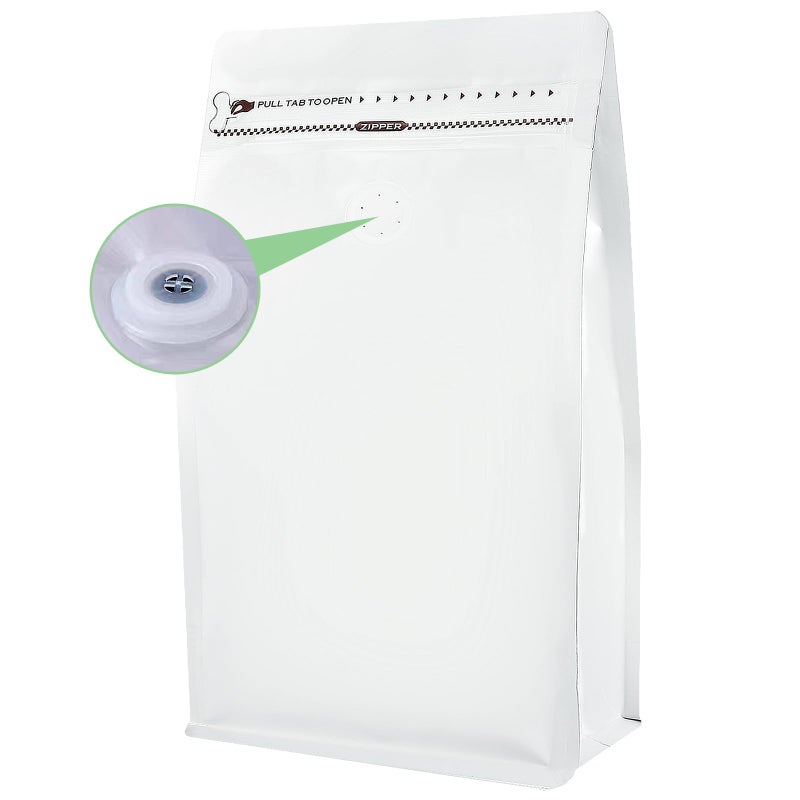 REMTAP Coffee Bags with Valve100pcs12 oz white High Barrier Aluminumed Foil Flat Bottom Standing Coffee Beans Storage BagsReusable Heat Sealable Side Zipper Pouches for Home or Store