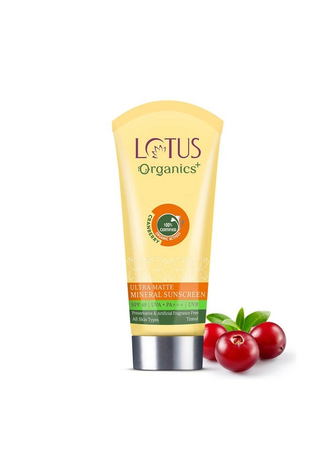Lotus Organics+ Ultra Matte Mineral Sunscreen Cream Water Resistant & Sweat Resistant, Spf 40 Pa+++, 50G, All Skin Type  - Image 1