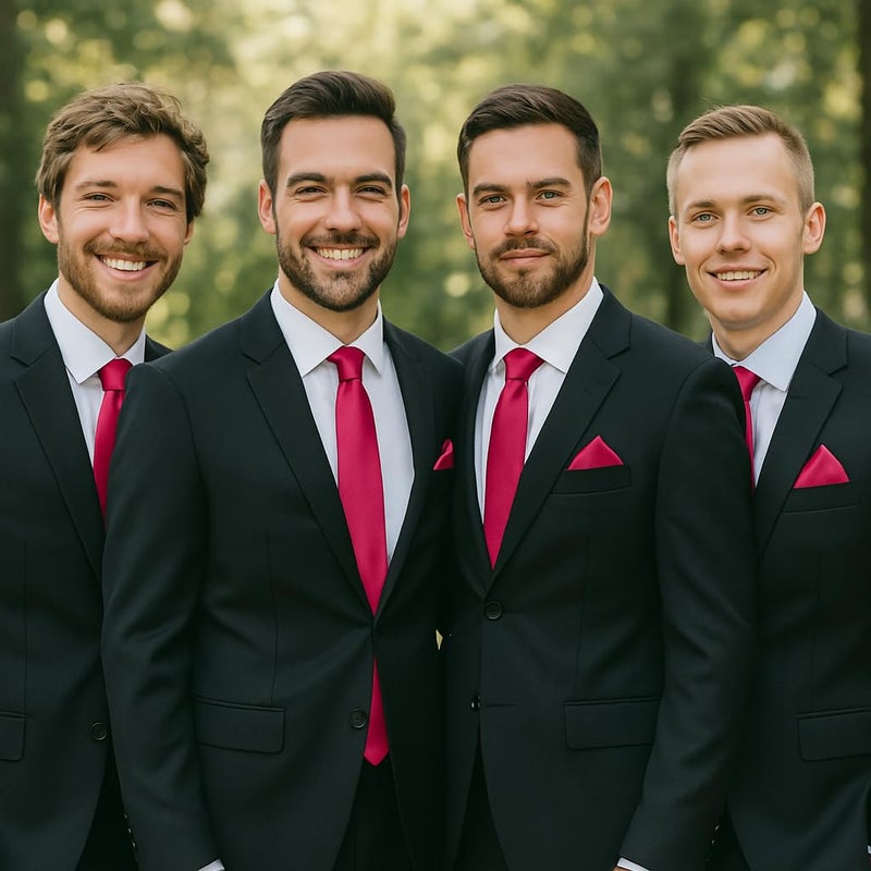 trilece Silk Hot Pink Tie and Pocket Square Business Wedding Formal Necktie for Men - Image 4