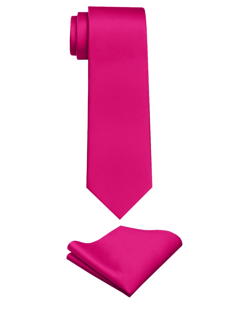 trilece Silk Hot Pink Tie and Pocket Square Business Wedding Formal Necktie for Men - Image 1