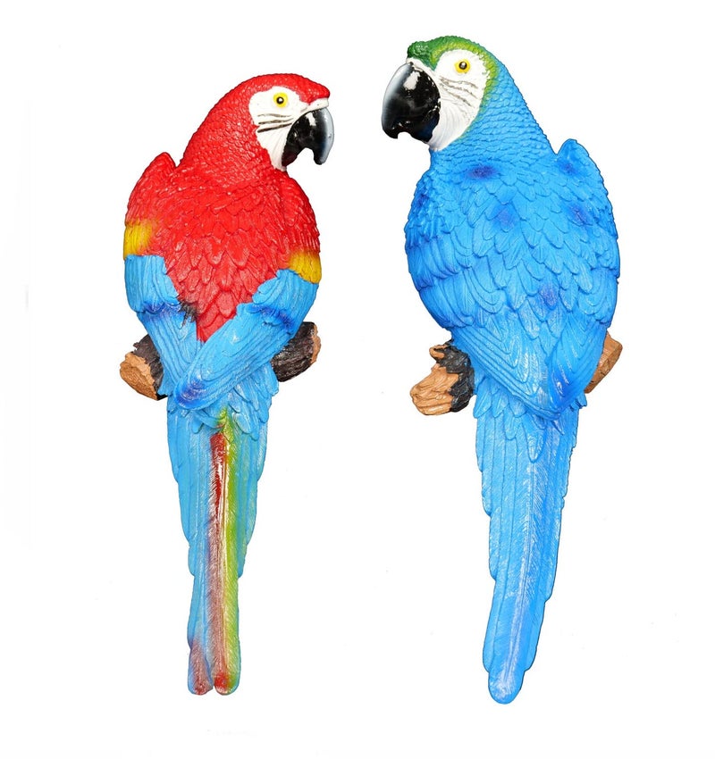 2 Pieces Fake Parrot Decor Artificial Parrot Decoration 125 Lifelike Large Resin Parrots Statue Tiki Bar Decorations Macaw Realistic Tropical Bird for Garden Patio Yard Lawn Tropical Tree Wall