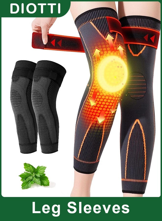 ديوتي أكمام ضغط للساق بطول كامل مع دعم للركبة للرجال والنساء، دعامة ذاتية التسخين للجري، رفع الأثقال، كرة السلة، ركوب الدراجات، الرياضة. - Image 1