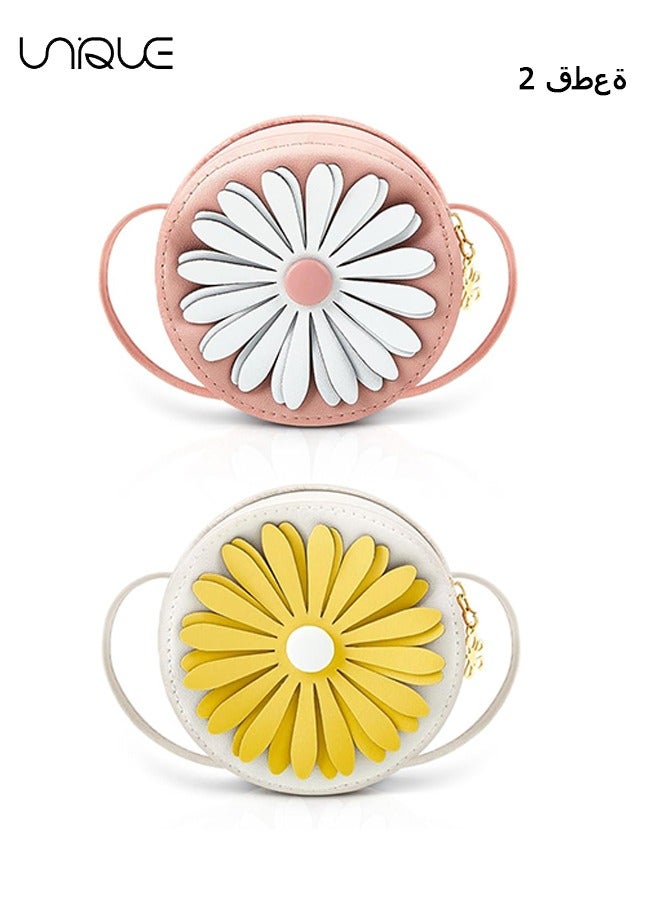 Unique 2 Pieces Daisy Flower Little Girls Purses Toddler Crossbody Purse Princess Purses Handbags Girls Wallets Mini Single Shoulder Daisy Bags for Kids Babies Gift - Image 1