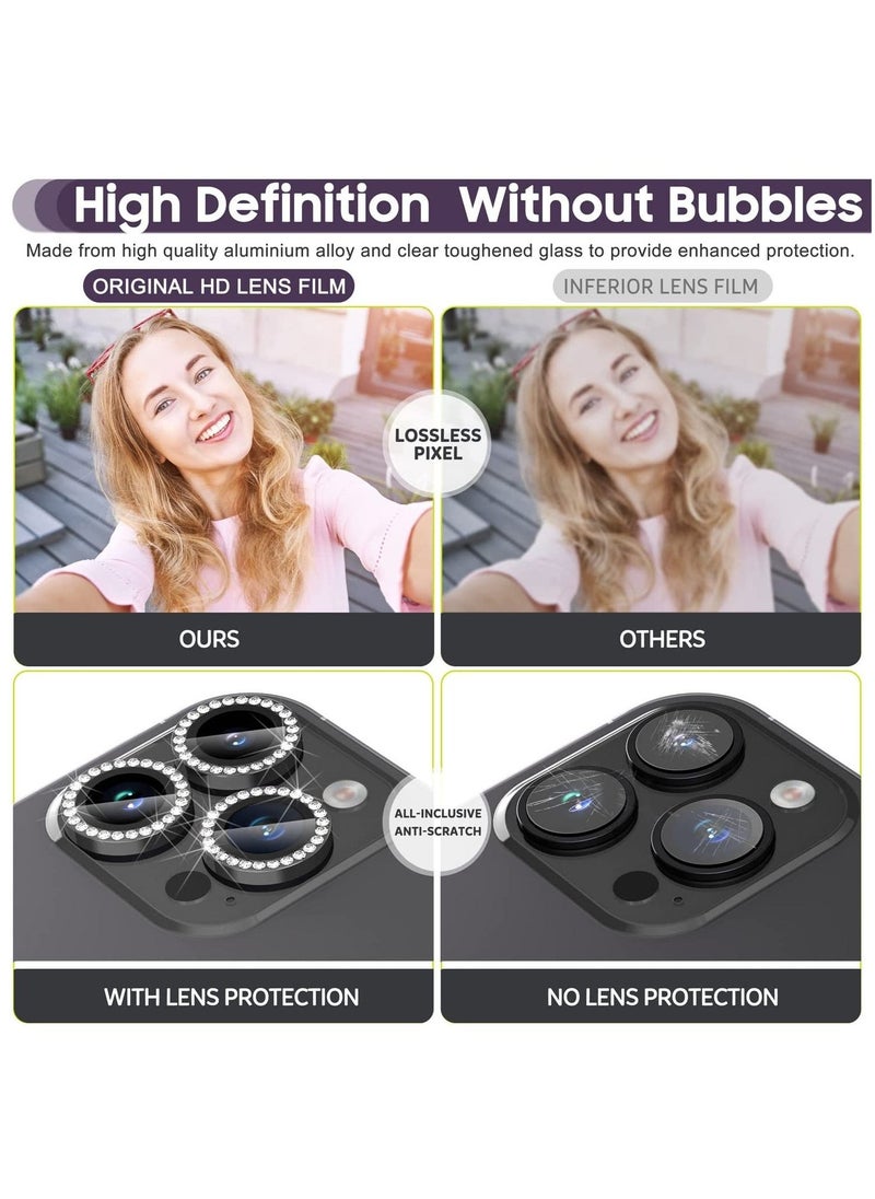 Raxoom Camera Lens Protector, Set with Diamonds Bling Camera Cover Tempered Glass for iPhone 14 Pro Max /14 Pro [Perfectly Fit] - Diamond Black - Image 5