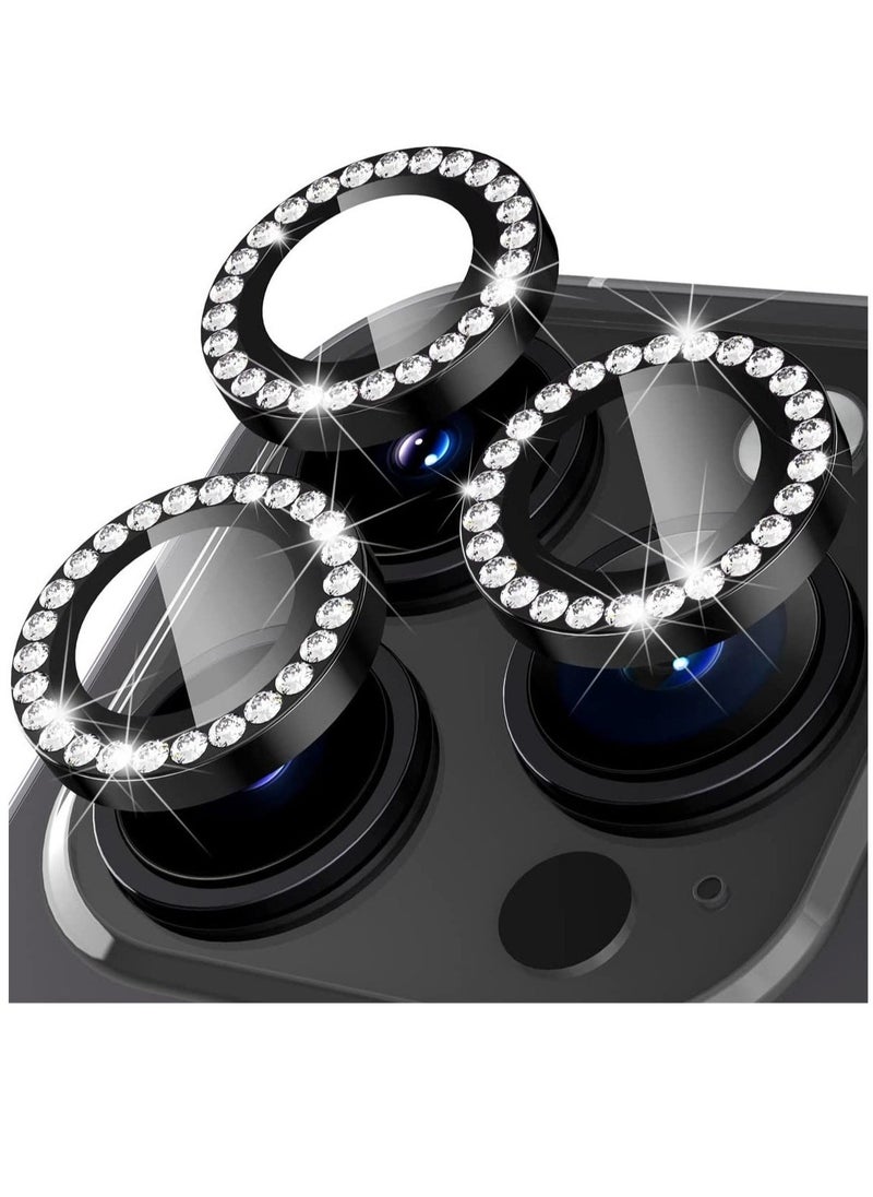 Raxoom Camera Lens Protector, Set with Diamonds Bling Camera Cover Tempered Glass for iPhone 14 Pro Max /14 Pro [Perfectly Fit] - Diamond Black - Image 1