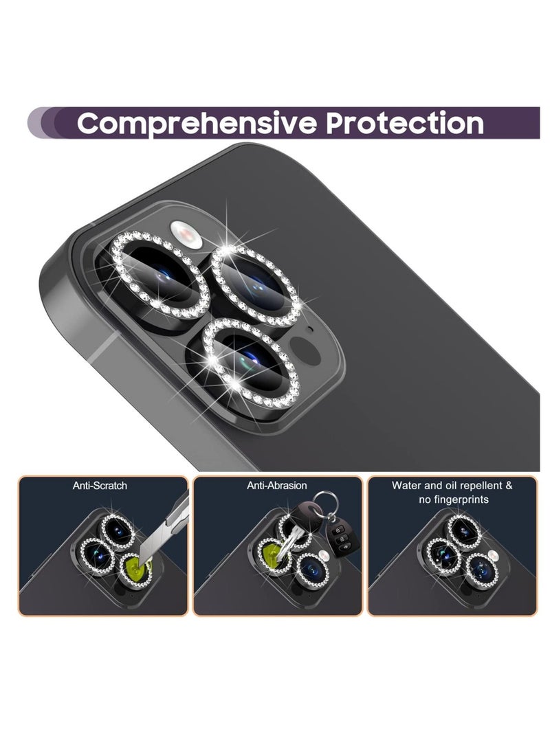 Raxoom Camera Lens Protector, Set with Diamonds Bling Camera Cover Tempered Glass for iPhone 14 Pro Max /14 Pro [Perfectly Fit] - Diamond Black - Image 4