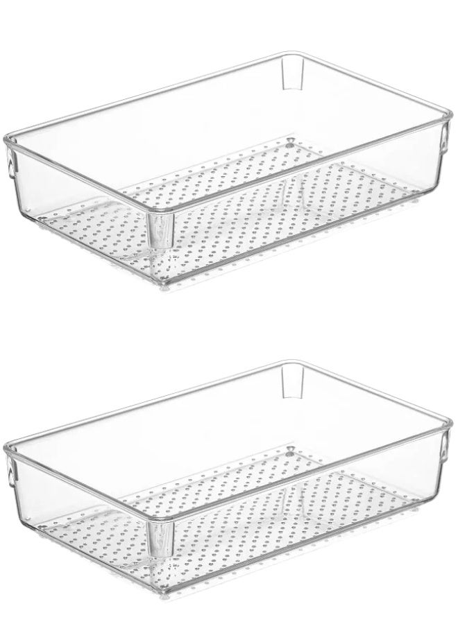 Vtopmart 2-Piece Desktop Drawer Organizer Set, Clear Plastic Storage Boxes, Bathroom Drawer Dividers, Vanity Tray Organizer for Bedroom, Dresser, Kitchen Tools, Office Supplies 22x15cm - Image 1