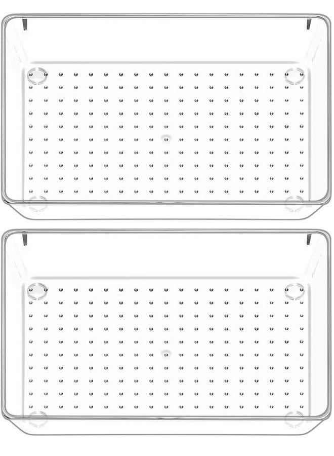 Vtopmart 2-Piece Desktop Drawer Organizer Set, Clear Plastic Storage Boxes, Bathroom Drawer Dividers, Vanity Tray Organizer for Bedroom, Dresser, Kitchen Tools, Office Supplies 22x15cm - Image 2