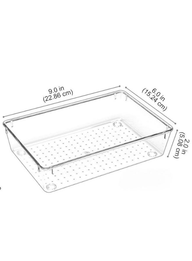 Vtopmart 2-Piece Desktop Drawer Organizer Set, Clear Plastic Storage Boxes, Bathroom Drawer Dividers, Vanity Tray Organizer for Bedroom, Dresser, Kitchen Tools, Office Supplies 22x15cm - Image 3