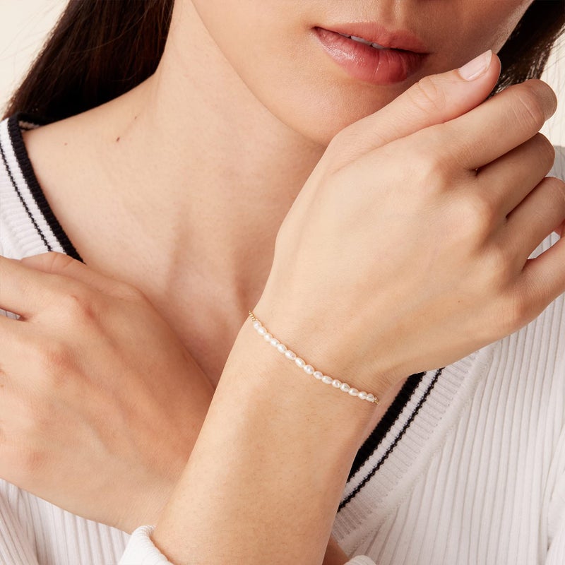 PAVOI Gold Tiny Pearl Bracelet 14K Gold Plated Freshwater Cultured Pearls Bracelets for Women - Image 2