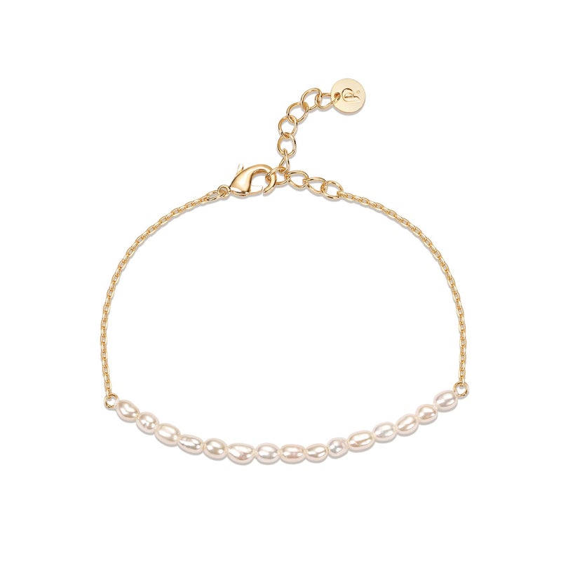 PAVOI Gold Tiny Pearl Bracelet 14K Gold Plated Freshwater Cultured Pearls Bracelets for Women - Image 1