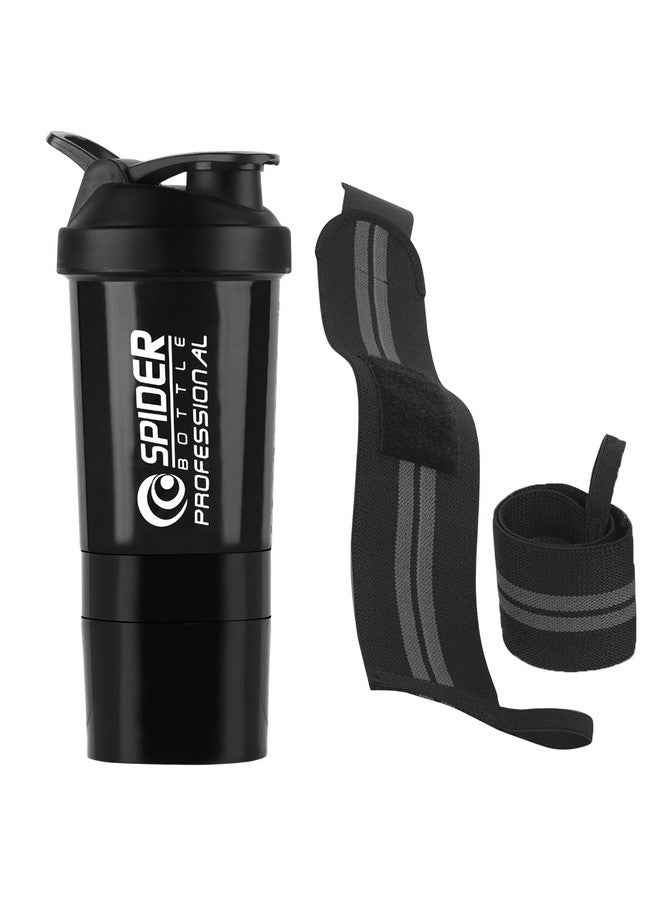 FIT FOCUS 2025 Amazing Quality Combo of Gym Protein Shaker(500ml) with Wrist Support Band. BPA Free & Leak Proof Shaker With Fully Supported Wrist Band. (Black) - Image 1