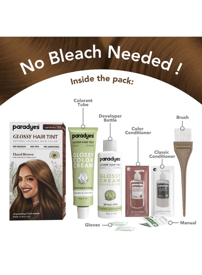 Paradyes No Bleach Glossy Hair Tint, Ammonia-Free Formula for Visible on Natural Black Hair, Includes Anti-Fade Conditioner for Long-Lasting Shine, 5 Light Brown, Hazel Brown - Image 3