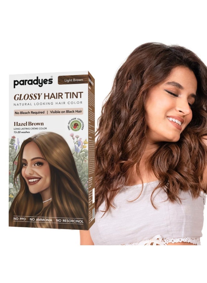 Paradyes No Bleach Glossy Hair Tint, Ammonia-Free Formula for Visible on Natural Black Hair, Includes Anti-Fade Conditioner for Long-Lasting Shine, 5 Light Brown, Hazel Brown - Image 1